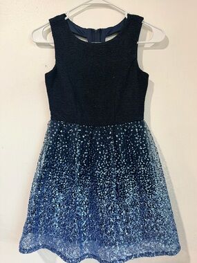 Girls - Navy/Light Blue Iridescent Sequin Ombre Party Dress size 8